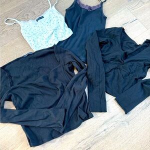 Brandy Melville navy & floral tanks+ 2 long sleeve Black tops